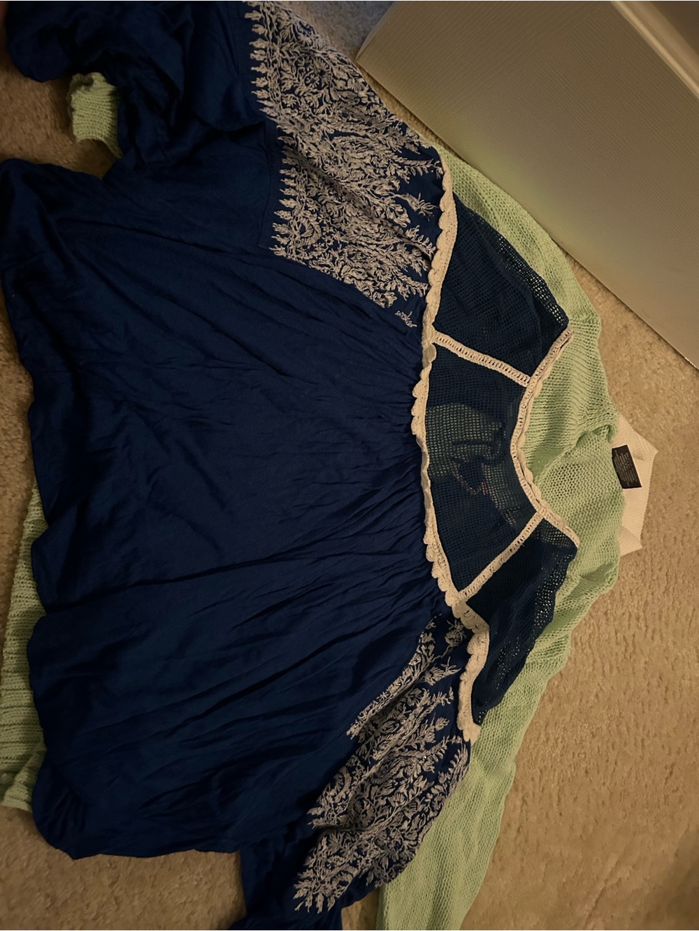 Blue Embroidered Women's Peasant Top